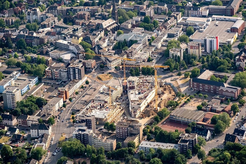New construction of the Hertener Hoefe shopping centre on Kaiserstrasse. North Rhine-Westphalia
