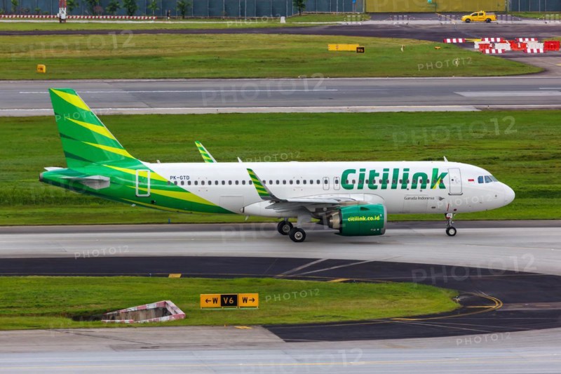 A Citilink Airbus A320neo aircraft with registration PK-GTD at Changi Airport