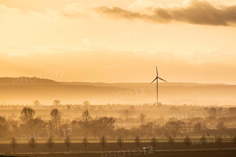 A car driving along a country road in the evening light near Oschersleben