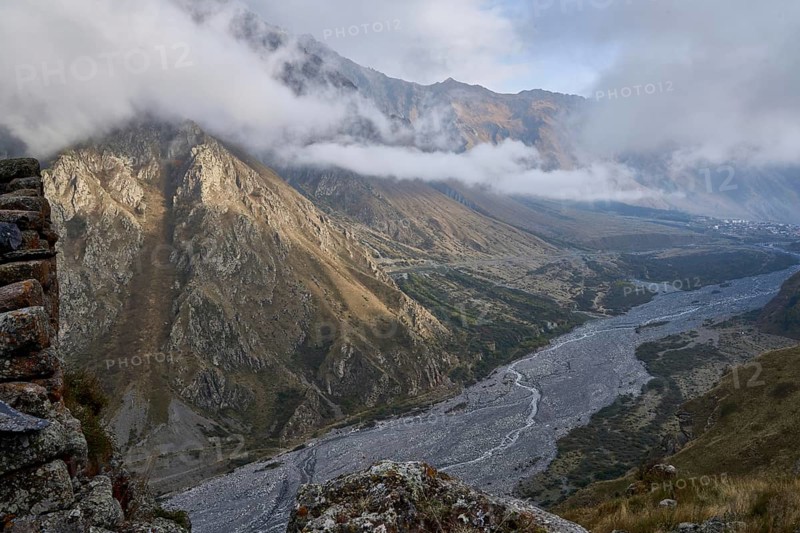 View from the village of Tsdo into the Darial Gorge with the Terek River