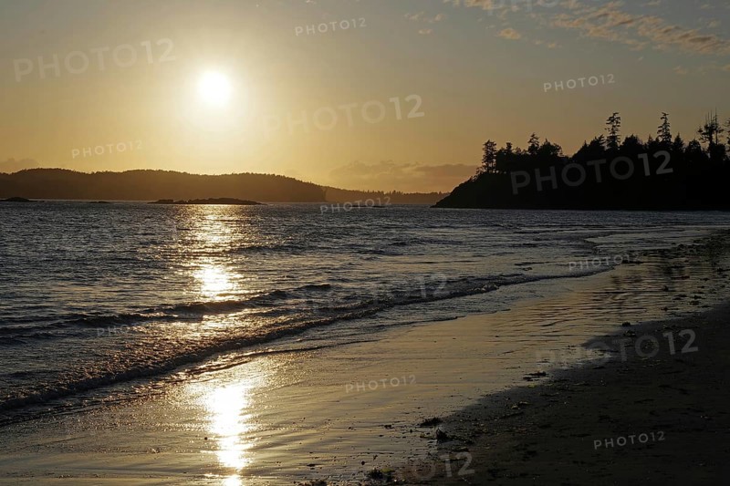 Deserted sandy beach at sunset