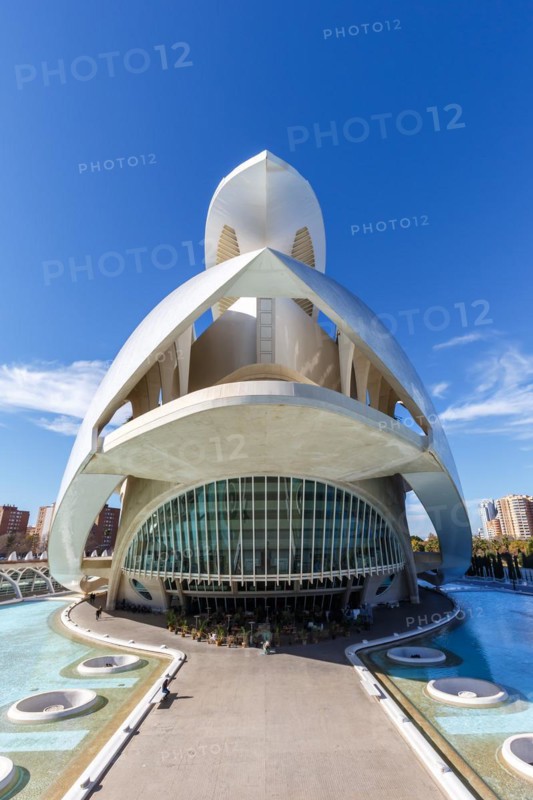 Ciutat de les Arts i les Ciencies with House of Culture building modern architecture by Santiago Calatrava in Valencia
