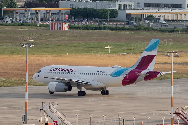 Passenger aircraft Airbus A319-132 of the airline Eurowings on the tarmac at Hamburg Airport