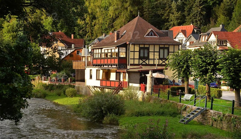 The town of Schwarzburg on the Schwarza in the Thuringian Forest on 14.8.2017