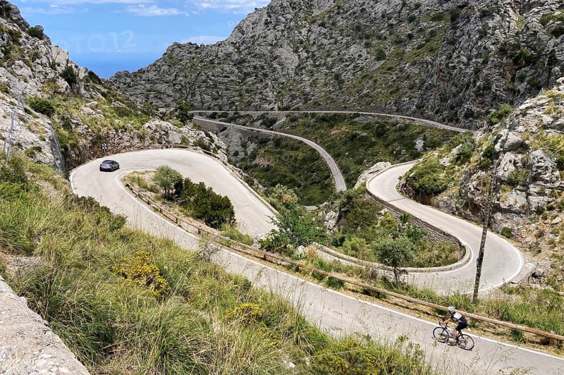 The winding road from Sa Calobra to Coll dels Reis in the Tramuntana Mountains