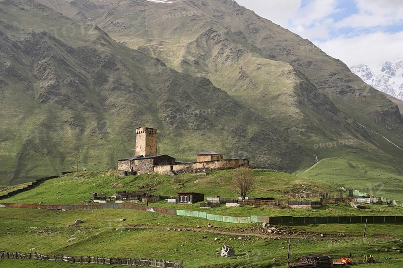 Lamaria Church against a mountain backdrop