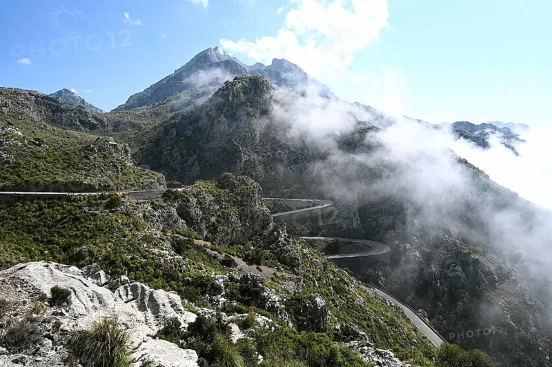 The winding road from Sa Calobra to Coll dels Reis in the Tramuntana Mountains