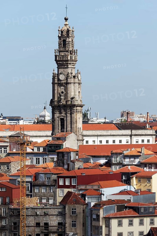 View of the old town and Torre dos Clerigos from the tower of the Se do Porto Cathedral