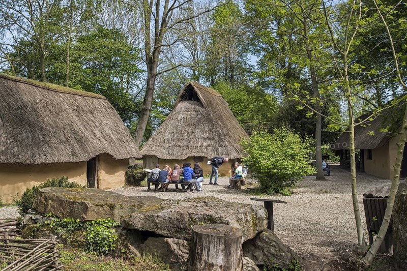 Reconstructed protohistoric settlement with Bronze and Iron Age houses at the open-air Archeosite and Museum of Aubechies-Beloeil