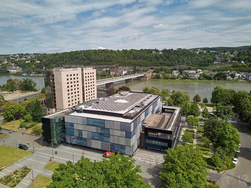 The Rhine-Moselle Hall and the Mercure Hotel on the Rhine in Koblenz