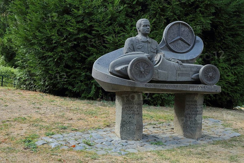 Memorial to Mercedes racing driver Rudolf Caracciola with silver arrow