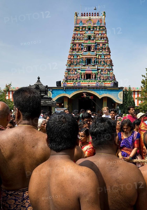 Hindus on the main festival day at the temple festival in front of the Hindu temple Sri Kamadchi Ampal