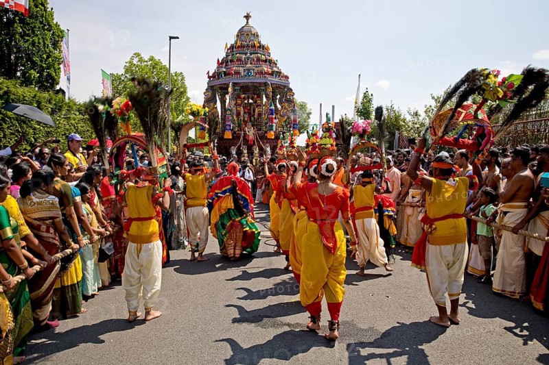 Dancing Hindus on the main festival day at the big parade Theer
