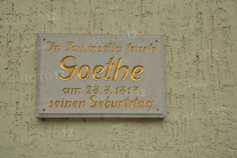 Info board on Wolfgang Goethe visit and birthday celebration on 28.08.1871