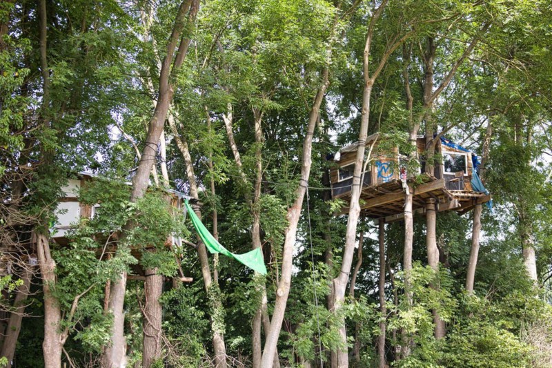 Tree houses on the edge of the Garzweiler opencast lignite mine