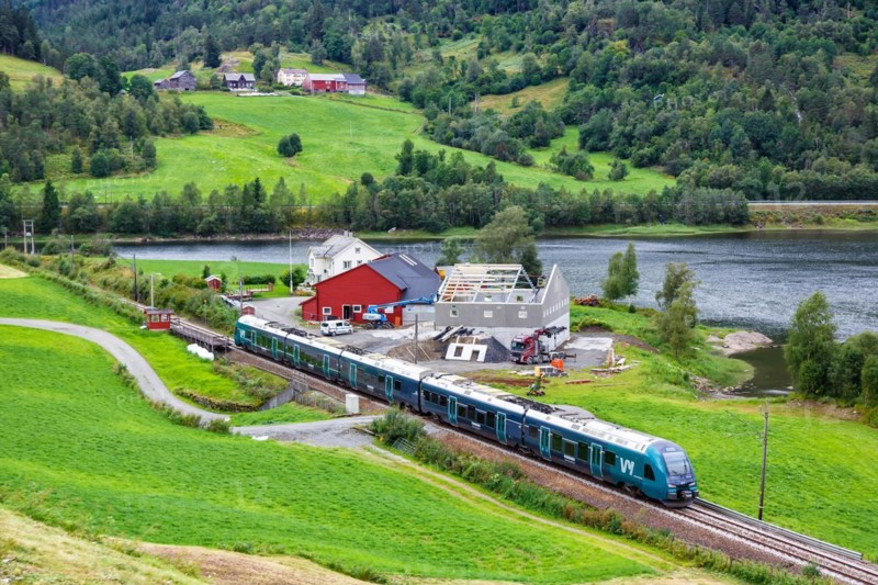 Stadler FLIRT train VY Vossebane regional train on the Bergen Railway near Seimsgrend