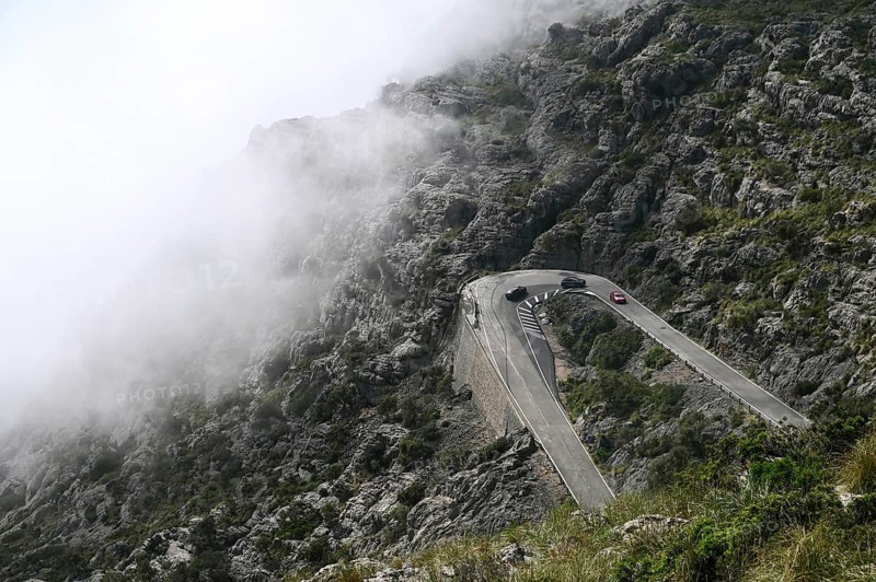 The winding road from Sa Calobra to Coll dels Reis in the Tramuntana Mountains