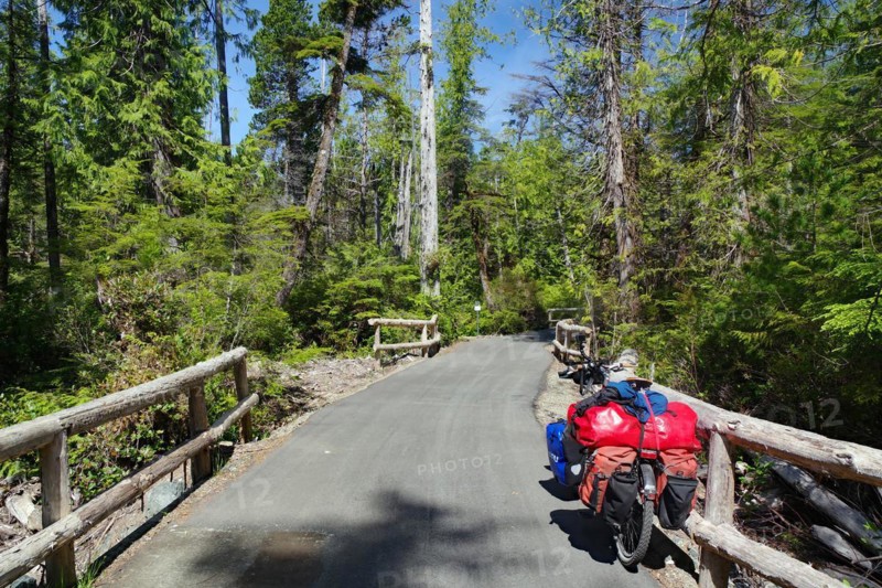 Touring bike with luggage on the new bike path between Ucluelet and Tofino