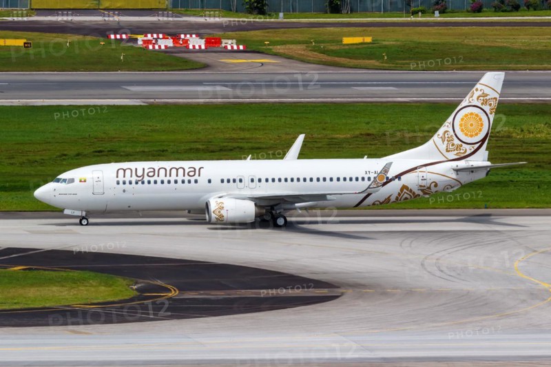 A Myanmar National Airlines Boeing 737-800 aircraft with registration XY-ALV at Changi Airport