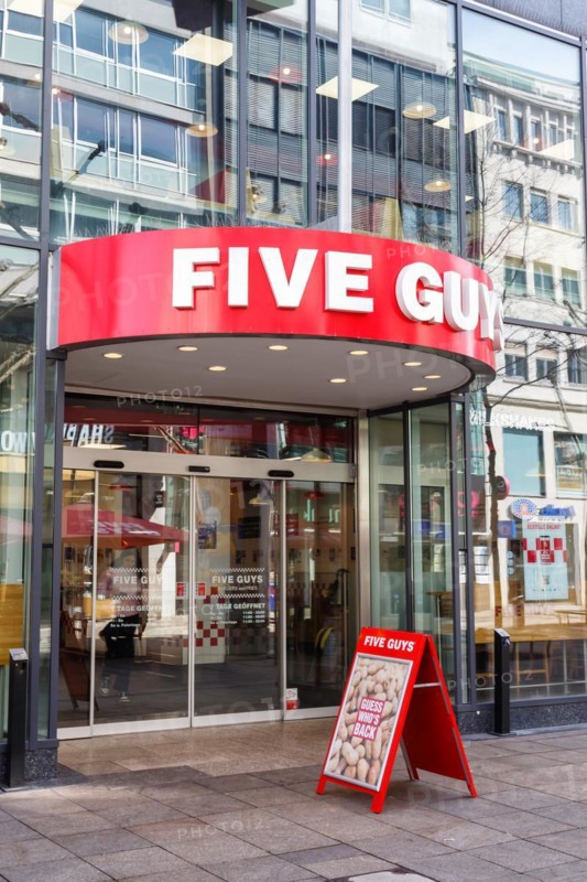 Five Guys brand fast food hamburger restaurant with logo on Koenigstrasse in Stuttgart