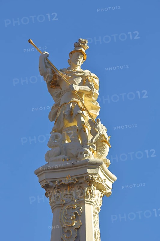 Statue of St. George with lance fighting dragons at St. George's Fountain