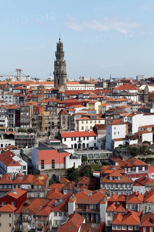 View of the old town and Torre dos Clerigos from the tower of the Se do Porto Cathedral
