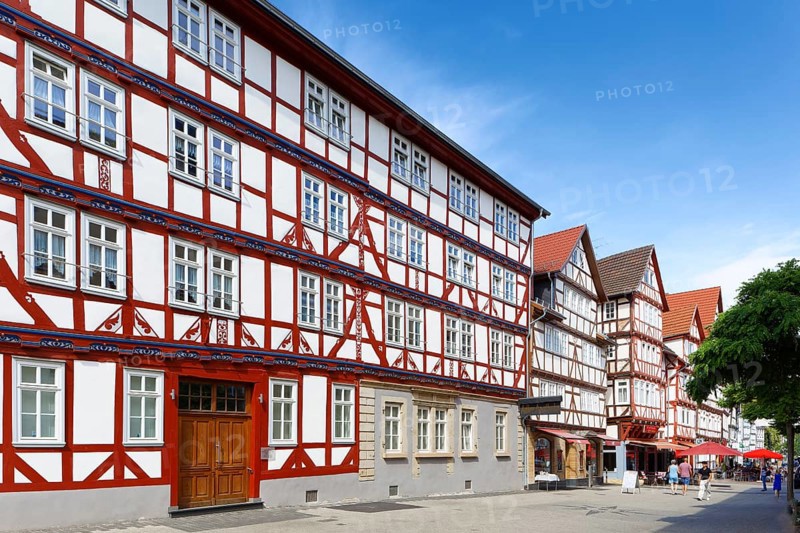 Street with half-timbered house