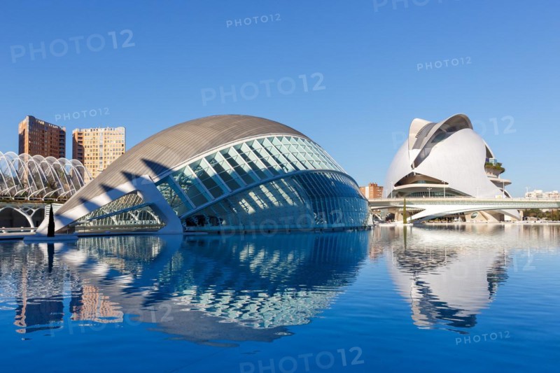 Ciutat de les Arts i les Ciencies with Hemisferic building modern architecture by Santiago Calatrava in Valencia