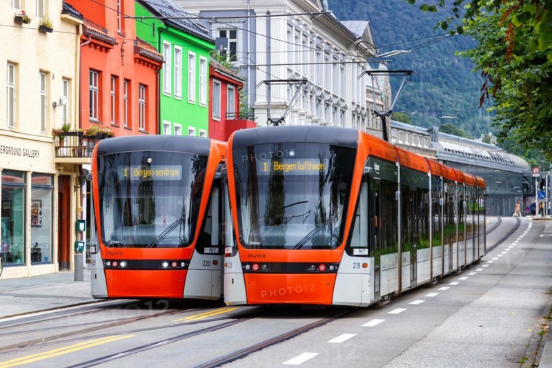 Bybane light rail public transport Kaigaten street transport in Bergen