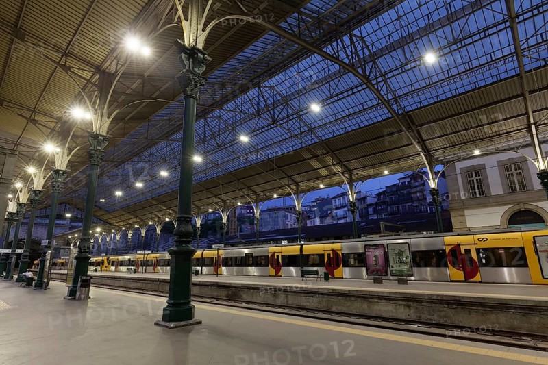 Historic platform hall at night
