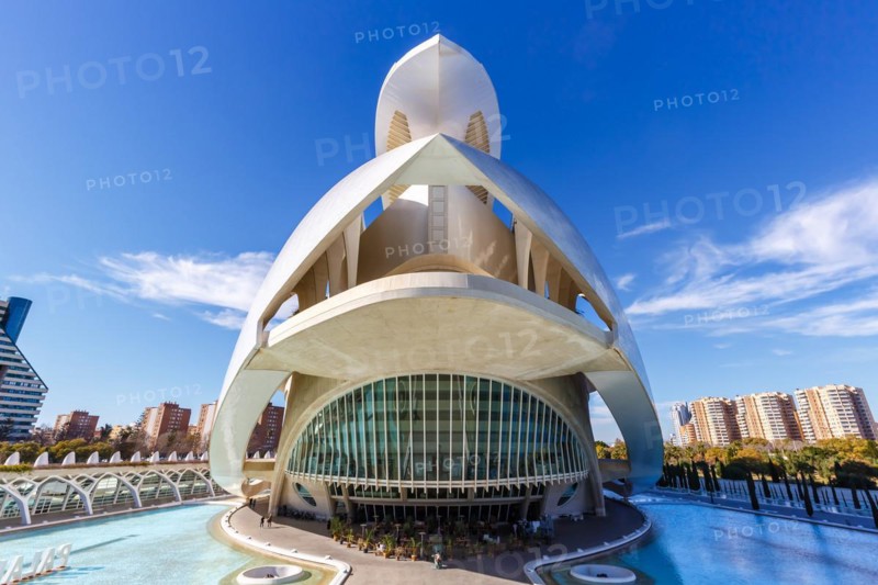 Ciutat de les Arts i les Ciencies with House of Culture building modern architecture by Santiago Calatrava in Valencia