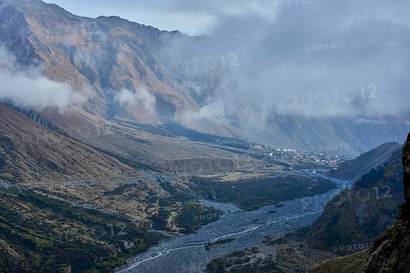 View from the village of Tsdo into the Darial Gorge with the Terek River