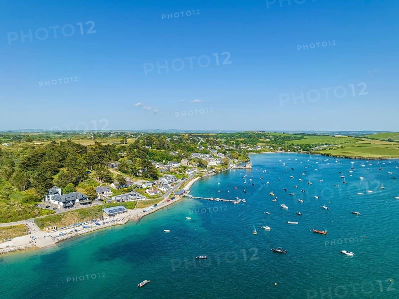 Aerial view of the harbour village of Rock on the River Camel