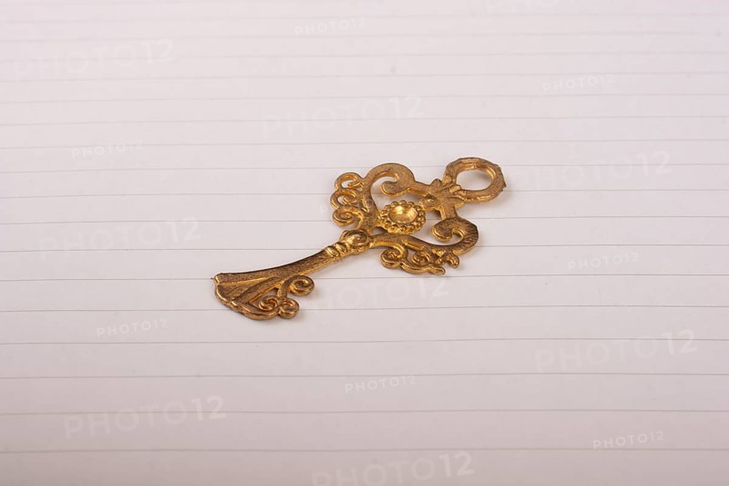 Golden color decorative key on lined sheet of paper