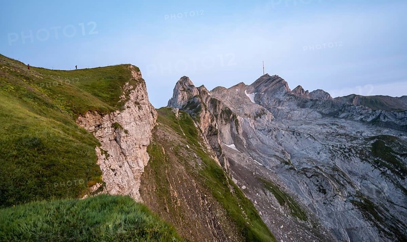 View of the summit of Saentis and Lisengrat at sunrise