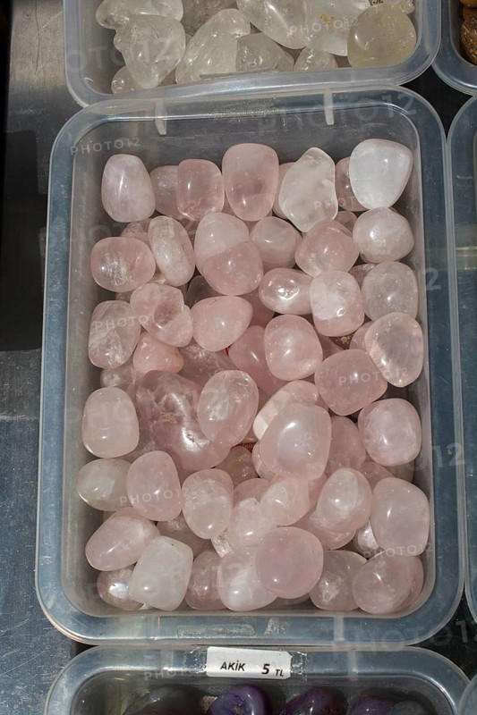 Tumbled Rose Quartz gem stone as mineral rock specimen