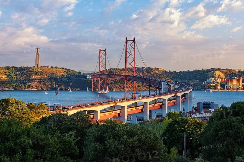 View of Lisbon view from Miradouro do Bairro do Alvito tourist viewpoint of Tagus river