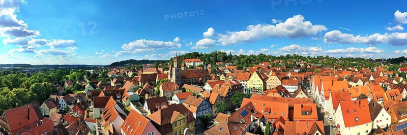 Aerial view of Feuchtwangen with a view of the historic centre of the old town. Feuchtwangen