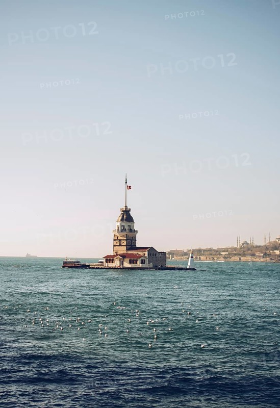 Maidens Tower located in the middle of Bosporus