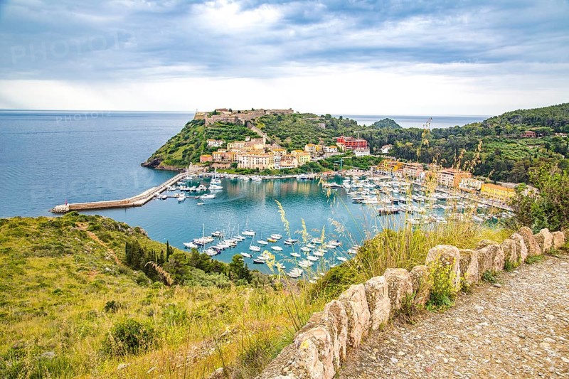 View from the Forte Filippo fortress of the town and harbour of Porto Ercole