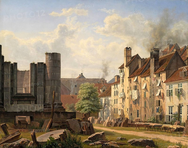 View of the Marmorpladsen with the ruins of the unfinished Frederik's Church in Copenhagen