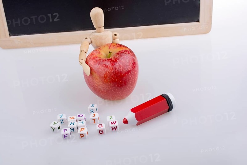 Back to school theme with a red apple