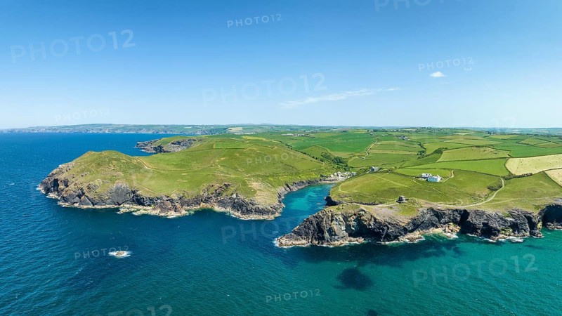Aerial panorama of the coastline at Port Quin