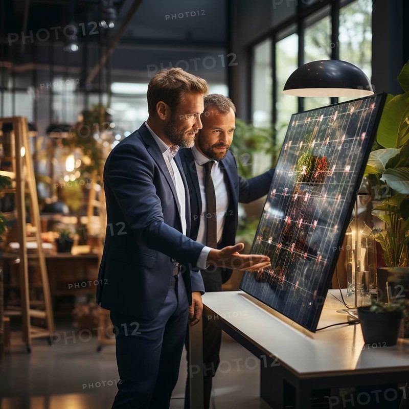 Engineer and businessman develop and discuss new solar panels