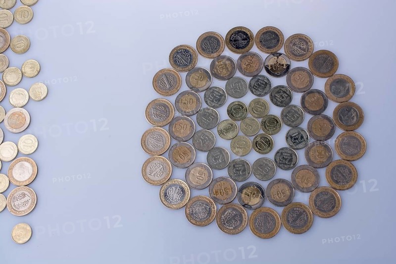 Turkish Lira coins together shape a round circle form on white background