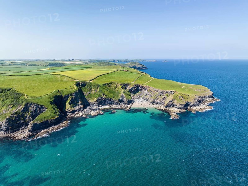 Aerial view of the coastline at Port Isaac