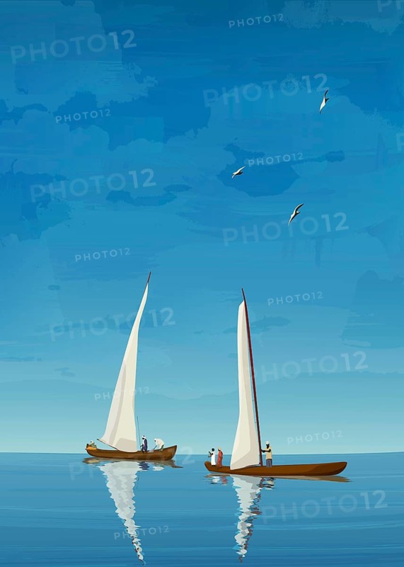 Old sailing ships fishing on the open sea composition