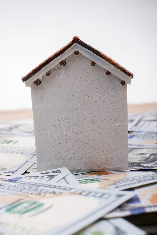 Model house is placed US dollar Banknotes on spread on the background