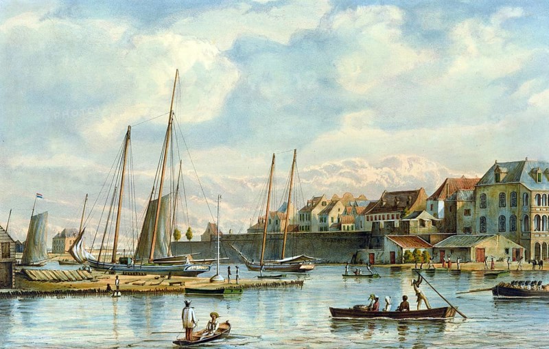 View of Willemstad in Curacao with the entrance to the harbour known as Waaigat