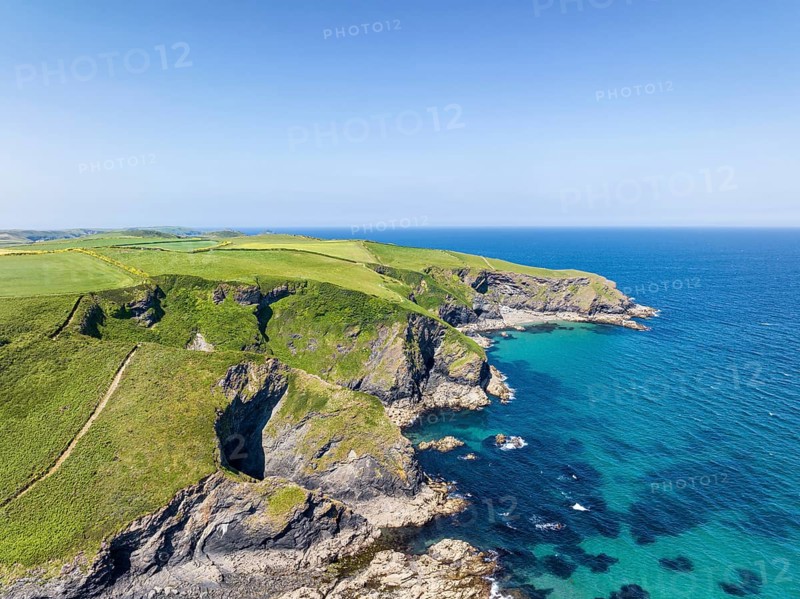 Aerial view of the coastline at Port Isaac